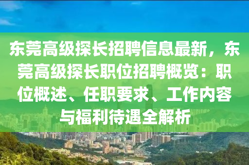 东莞高级探长招聘信息最新，东莞高级探长职位招聘概览：职位概述、任职要求、工作内容与福利待遇全解析