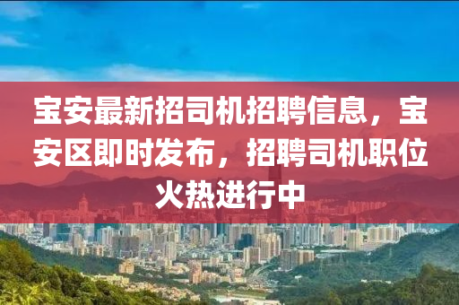 宝安最新招司机招聘信息，宝安区即时发布，招聘司机职位火热进行中