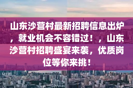 山东沙营村最新招聘信息出炉，就业机会不容错过！，山东沙营村招聘盛宴来袭，优质岗位等你来挑！