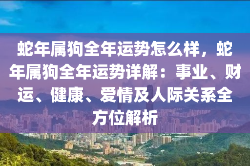 蛇年属狗全年运势怎么样，蛇年属狗全年运势详解：事业、财运、健康、爱情及人际关系全方位解析