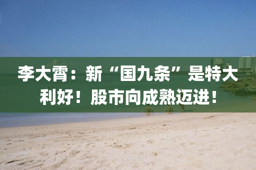李大霄：新“国九条”是特大利好！股市向成熟迈进！