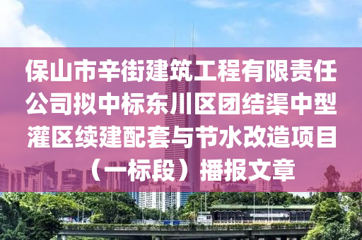 保山市辛街建筑工程有限责任公司拟中标东川区团结渠中型灌区续建配套与节水改造项目（一标段）播报文章