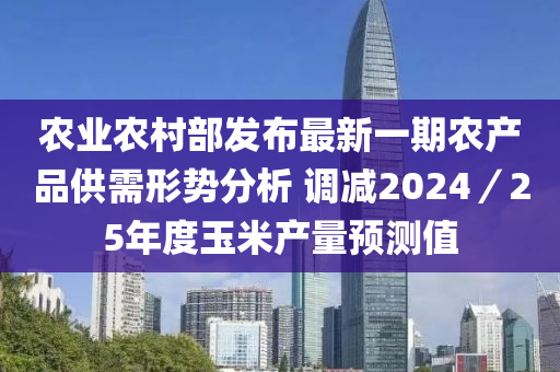 农业农村部发布最新一期农产品供需形势分析 调减2024／25年度玉米产量预测值