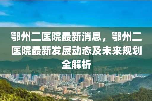 鄂州二医院最新消息，鄂州二医院最新发展动态及未来规划全解析