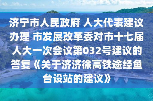 济宁市人民政府 人大代表建议办理 市发展改革委对市十七届人大一次会议第032号建议的答复《关于济济徐高铁途经鱼台设站的建议》