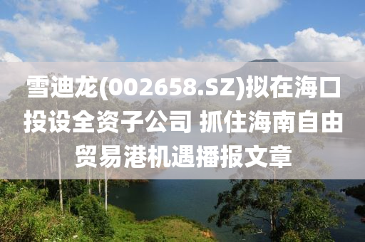 雪迪龙(002658.SZ)拟在海口投设全资子公司 抓住海南自由贸易港机遇播报文章