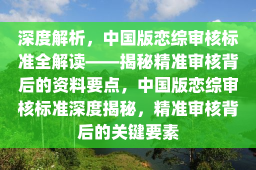 深度解析，中国版恋综审核标准全解读——揭秘精准审核背后的资料要点，中国版恋综审核标准深度揭秘，精准审核背后的关键要素