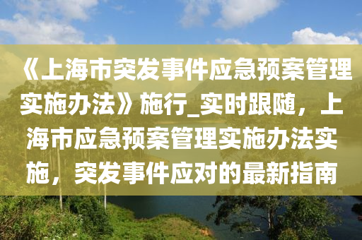 《上海市突发事件应急预案管理实施办法》施行_实时跟随，上海市应急预案管理实施办法实施，突发事件应对的最新指南