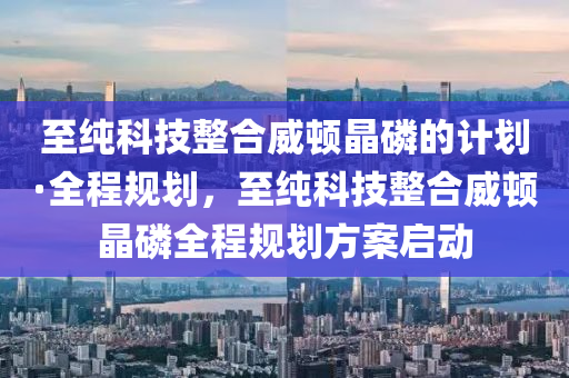 至纯科技整合威顿晶磷的计划·全程规划，至纯科技整合威顿晶磷全程规划方案启动
