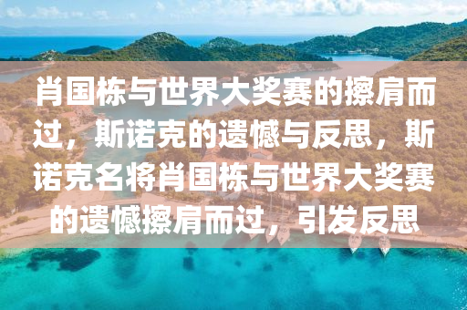肖国栋与世界大奖赛的擦肩而过，斯诺克的遗憾与反思，斯诺克名将肖国栋与世界大奖赛的遗憾擦肩而过，引发反思