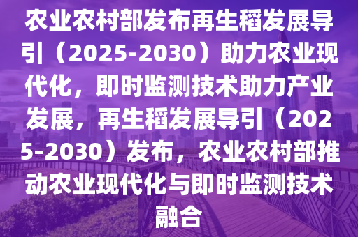 农业农村部发布再生稻发展导引（2025-2030）助力农业现代化，即时监测技术助力产业发展，再生稻发展导引（2025-2030）发布，农业农村部推动农业现代化与即时监测技术融合