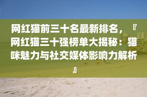 网红猫前三十名最新排名，『网红猫三十强榜单大揭秘：猫咪魅力与社交媒体影响力解析』