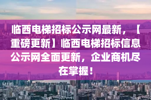临西电梯招标公示网最新，【重磅更新】临西电梯招标信息公示网全面更新，企业商机尽在掌握！